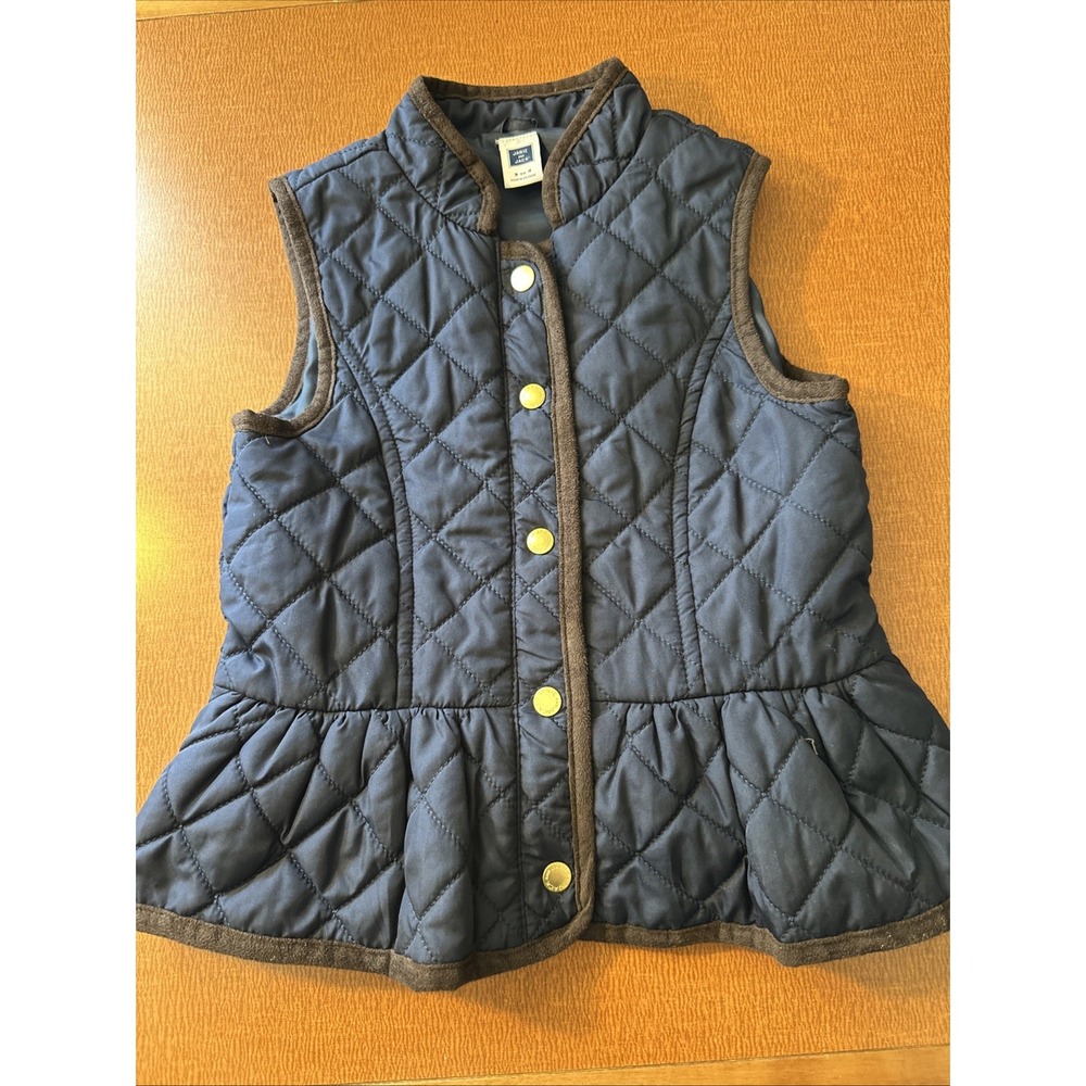 Janie‎ and Jack Navy Blue Brown Trim The Quilted Peplum Vest Size 3-4